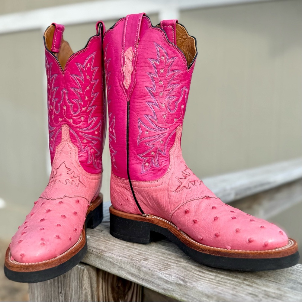 LUCCHESE PINK Ostrich Boots Size 8